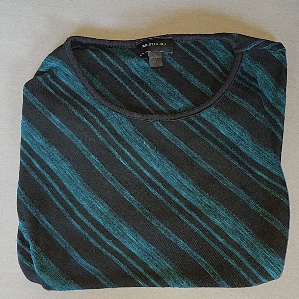 Green and black striped sheer sweater